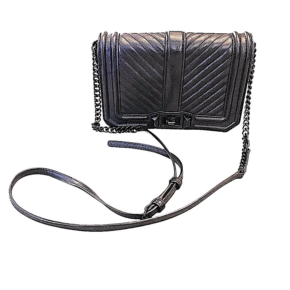 REBECCA MINKOFF Chevron Quilted Small Turn Lock Black Love Crossbody Bag - Picture 4 of 13